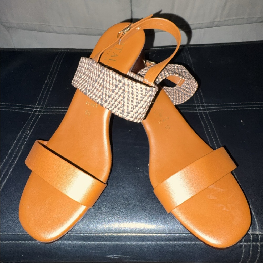 Italian Shoemakers Orange and Tan Heeled Sandals